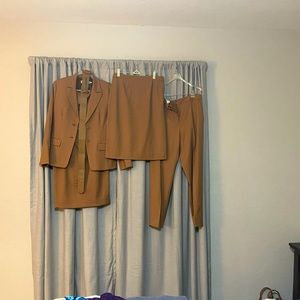 MM LeFleur washable wool suiting. Matching camel blazer, skirt, dress, & pants.